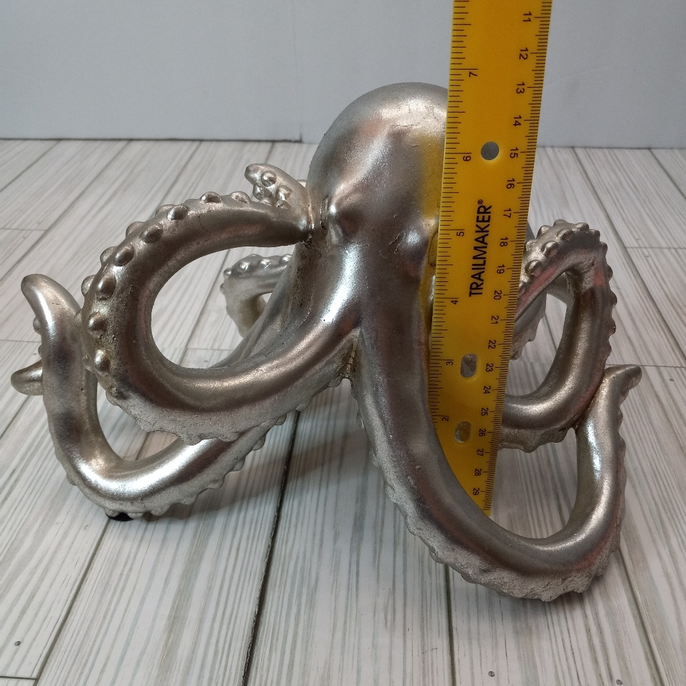 Decorative Silver Nautical Octopus Polyresin Statue Home Decor Accent - Picture 8 of 8